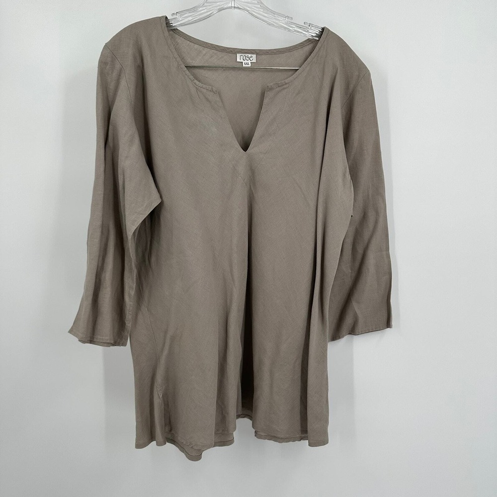 Women Lagenlook Linen Tunic Top Size XXL Taupe Minimalist Neutral Earthy Natural